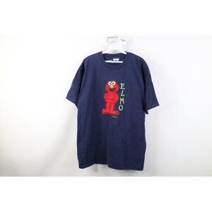 Vintage 90s Sesame Street Mens Large Faded Spell Out Elmo Muppet T-Shirt Blue